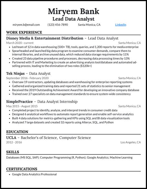 5 Lead Data Analyst Resume Examples for 2025