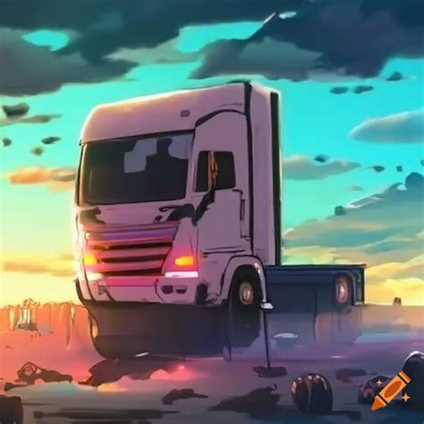 Anime illustration of a truck in a fantasy world on Craiyon