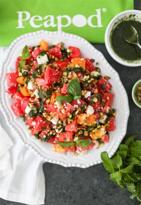 Watermelon Salad with Tomato, Feta, and Herb Vinaigrette - Domesticate ME