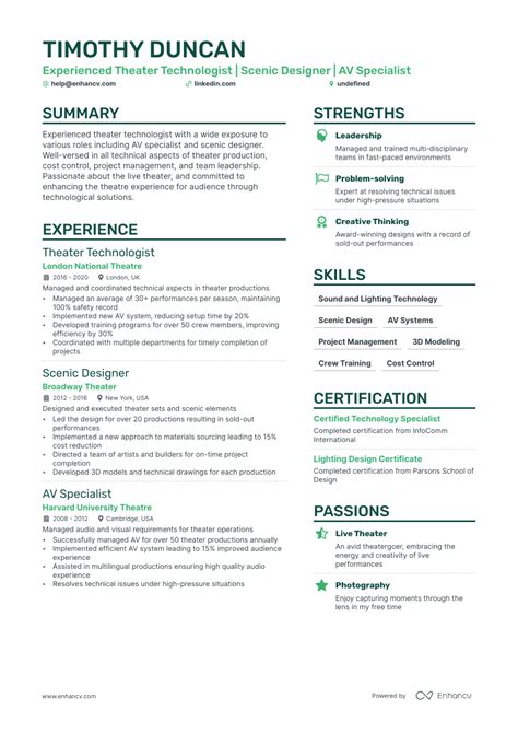 5 Technical Theatre Resume Examples & Guide for 2023