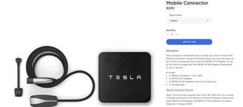 Tesla Mobile Connector Back in Stock for $200 - TeslaNorth.com