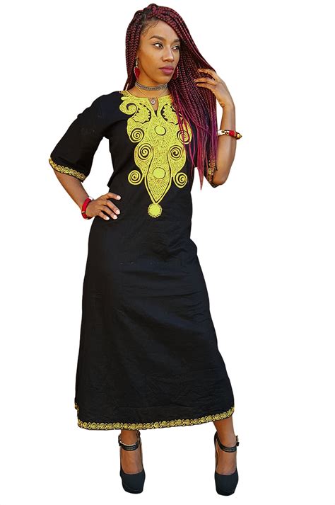 Traditional African Dashiki Dress with Gold Embroidery - Walmart.com