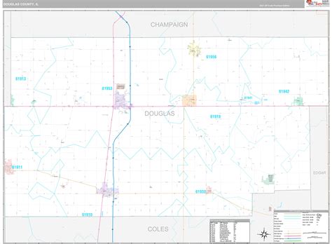 Douglas County, IL Wall Map Premium Style by MarketMAPS