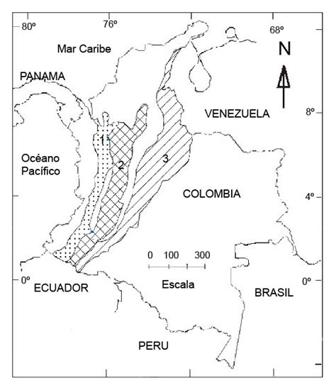 2 Cordilleras de Colombia.1: Cordillera Occidental; 2: Cordillera ...