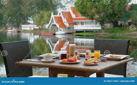 Outdoor Breakfast Setup at Luxurious Tropical Stock Footage - Video of ...