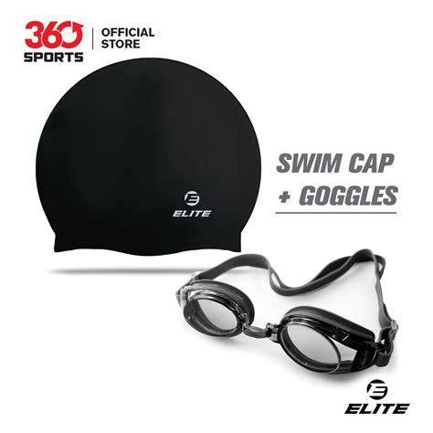 Elite Hypoallergenic Silicone Swimming Cap and Swimming Goggles with FREE Nose clip and Ear ...