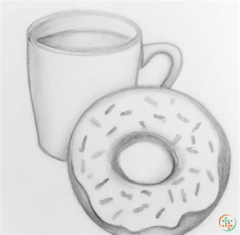 Pencil Drawing Of Coffee With Donut | Artificial Design