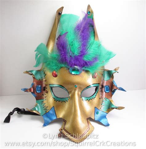 Mardi Gras Leather Dragon mask in beautiful gold purple