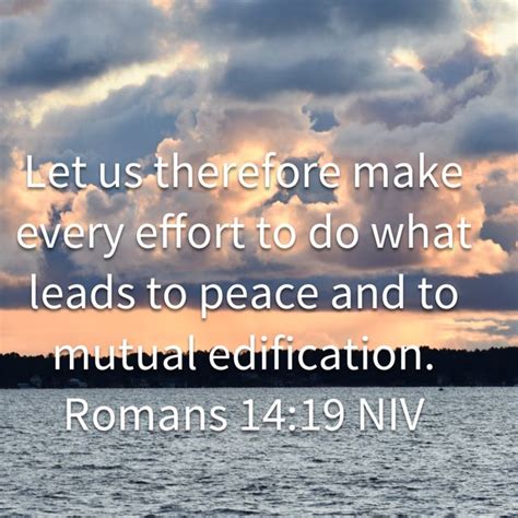 Romans 14:19 Let us therefore make every effort to do what leads to peace and to mutual ...