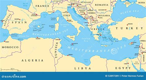 Mediterranean Sea Region Political Map Stock Vector - Image: 53897289