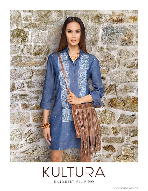 Embroidered chambray dress from Kultura | Modern filipiniana dress, Batik fashion, Filipiniana dress