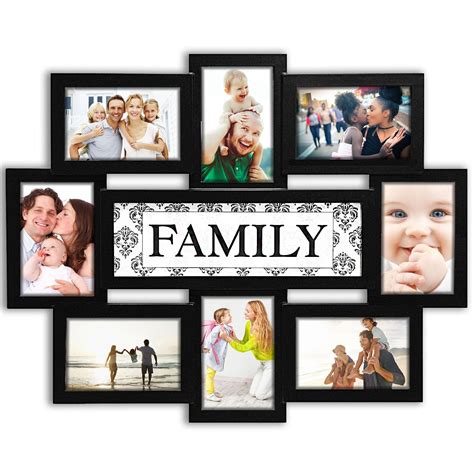 Photo Frame Reunion 8 Opening 17" x 22" Wall Hanging Photo Frame Family Theme 6" x 4" Photo ...