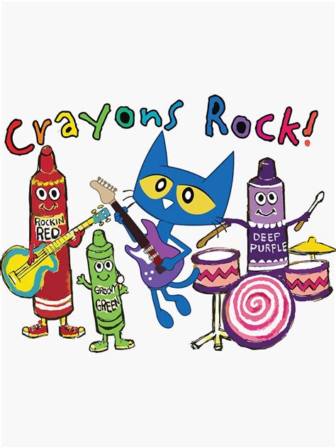 "Pete the cat Crayons Rock ! Pete his Red Guitar and Green, Red, Purple Crayons" Sticker for ...