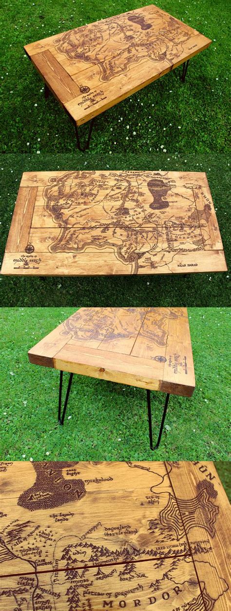Lord of the Rings Tolkien Middle Earth Map Handmade Pallet Coffee Table Wood Burned Pyrography ...