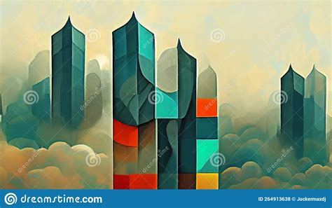 High Towers Skyscrapers Abstract Painting. Digital Illustration Based ...