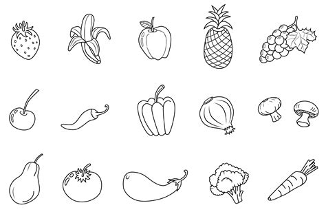 Fruits and Vegetables Line Art Set - Free Clip Art