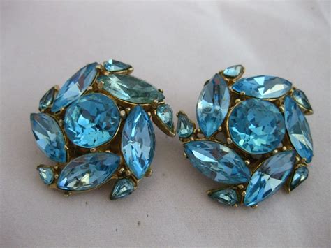 Blue Rhinestone Clip-on Earrings from loveitall on Ruby Lane