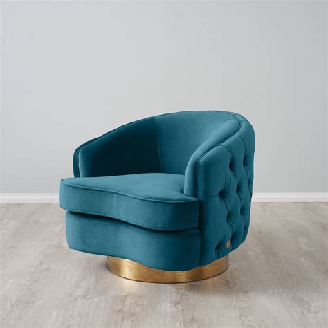 Kelly Peacock Blue Velvet Swivel Chair - Gold Leg