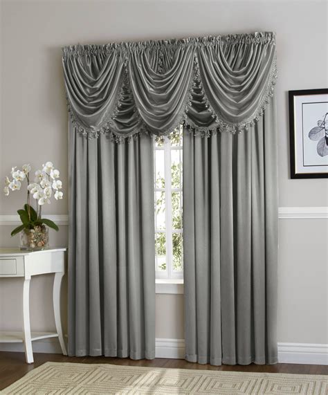 Hyatt Window Curtain & Fringed Valance Complete 9 Piece Window Treatment Set - Platinum ...