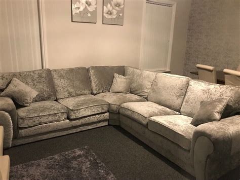 SOLD!! Large silver/grey crushed velvet corner sofa | in Peterlee, County Durham | Gumtree