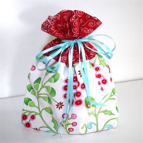Small Reusable Holiday Fabric Gift Bag or Project Bag