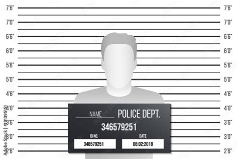 Creative vector illustration of police lineup, mugshot template with a table isolated on ...