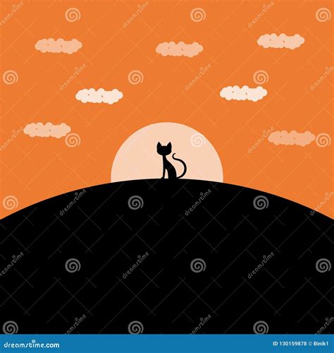 Cat Silhouette Sitting at Sunset Stock Vector - Illustration of design, beautiful: 130159878