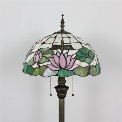 Handmade Lotus Stained Glass Shade Stained Glass Floor Standing Lamp