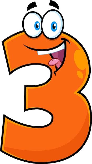 Premium Vector | Funny Orange Number Three 3 Cartoon Character. Vector Hand Drawn Illustration