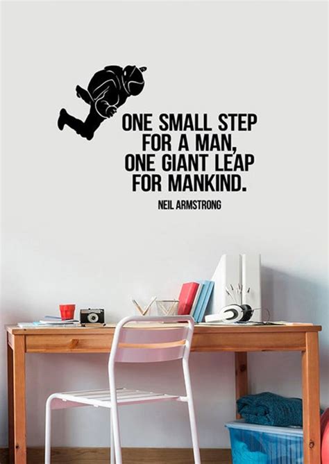 One Small Step Neil Armstrong Quote Wall Decal Astronaut Vinyl Sticker Astronomy Science Art ...