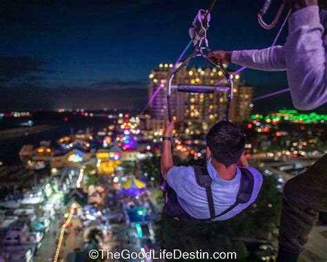 Harborwalk Village Zip Line, Free Fall, and Fireworks Photos and Information - The Good Life Destin