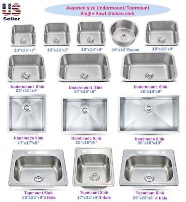 Stainless Steel Topmount / Undermount Single Bowl Kitchen Sink Various ...