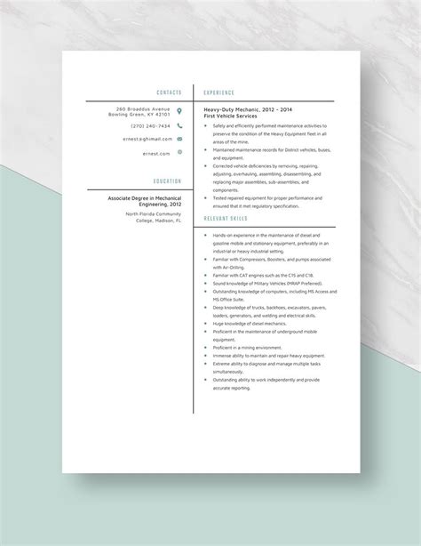 Heavy Duty Mechanic Resume in Word, Pages - Download | Template.net