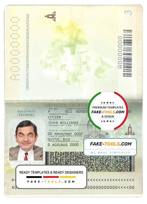 Ecuador passport template in PSD format | fake tools