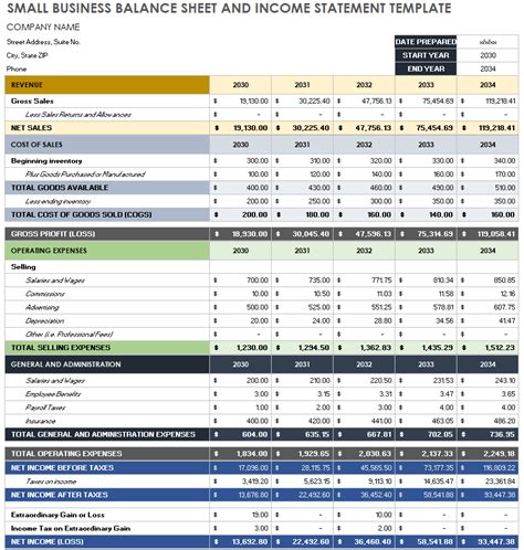 Income Statement And Balance Sheet Template Excel