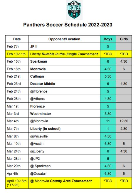 Soccer / Game Schedule