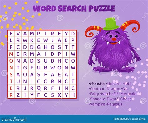 Word Search Puzzle For Kids With Mythical Animals. Vector Illustration ...