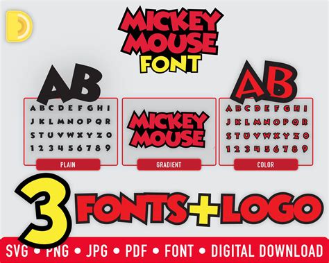 Mickey Mouse Font, Mouse Logo, Font Digital, Digital Prints, Ttf, Gradient Color, ? Logo ...