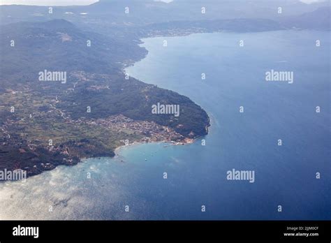 Greek island of Corfu also called Kerkyra, view from plane window Stock Photo - Alamy