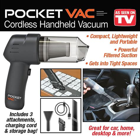 Pocket Vac Rechargeable Cordless Handheld Vacuum with 3 Attachments | Collections Etc.