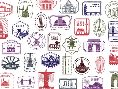 Passport Stamp STICKERS 40 PNG Files Transparent - Etsy