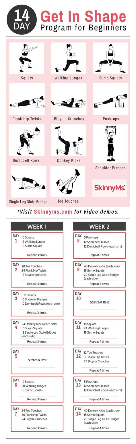 14-Day Get In Shape Program for Beginners | Easy yoga workouts, Get in shape, Exercise