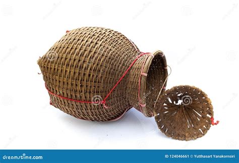 Fishing Creel, Bamboo Basket Put The Fish Isolated On White Back Stock Image - Image of ...