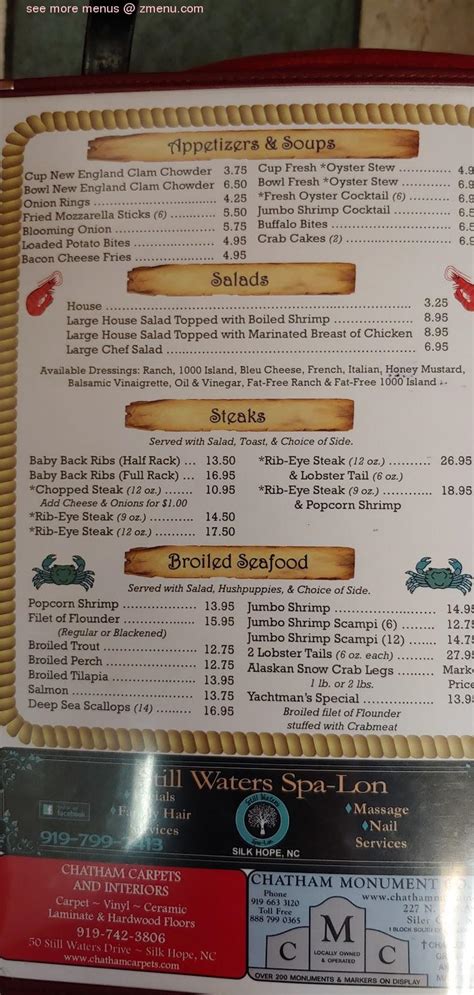 Menu at Dry Dock Seafood Restaurant, Siler City