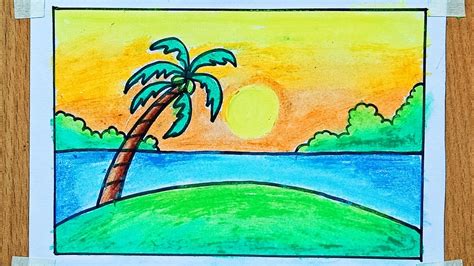 How to draw sunrise scene - How to draw sunrise scenery with oil pastel ...