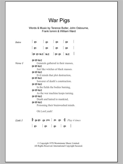 War Pigs | Sheet Music Direct