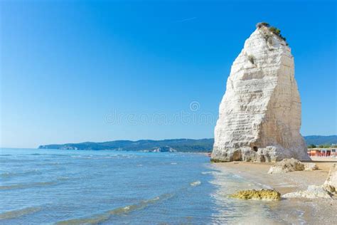 View of Beach Pizzomunno Rock, at Apulia, South Italy Stock Photo - Image of apulia, italian ...