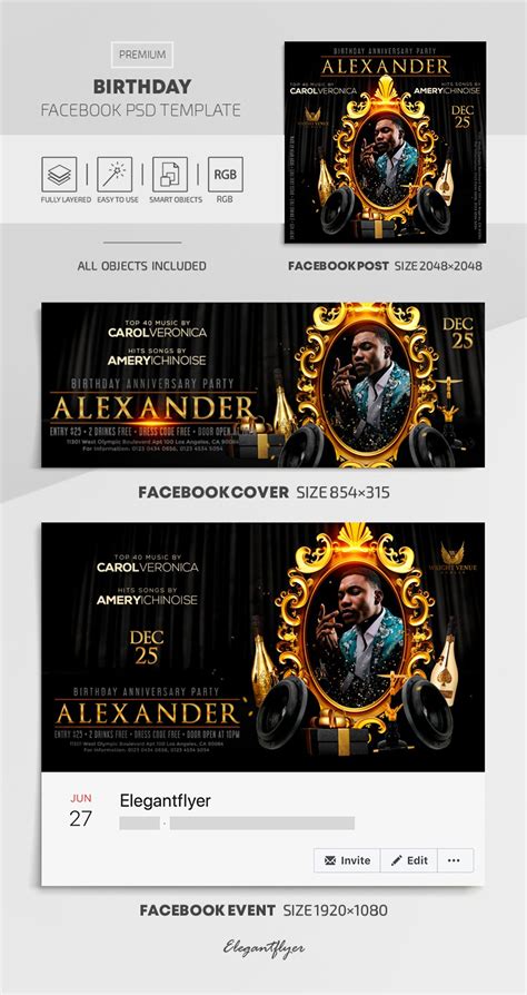 Black Luxury Birthday Facebook Premium Social Media Template PSD | by Elegantflyer