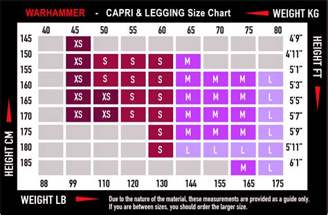 Women's Capri Sizing - War Hammer