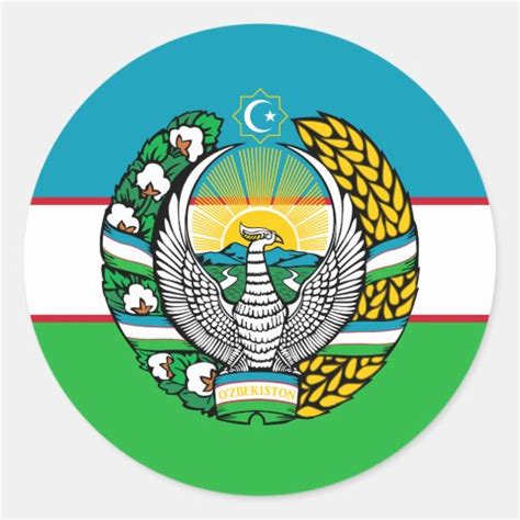 Uzbek Flag & State Emblem, Flag of Uzbekistan Classic Round Sticker | Zazzle.co.uk